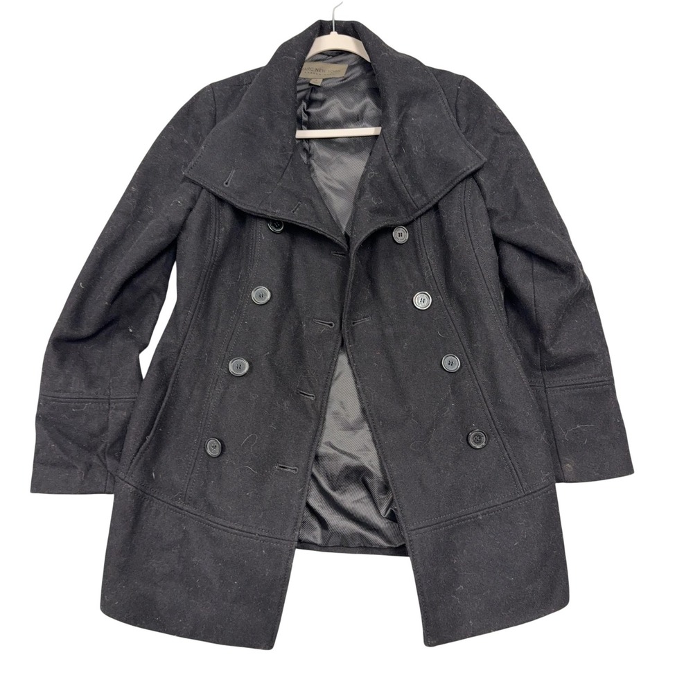 Marc New York Coat Womens 2 Black Wool Blend Pea Coat Button Lined Mid Length